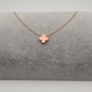 Pink Clover Necklace 18k Gold Plated Stainless Steel Dainty Gold Necklace